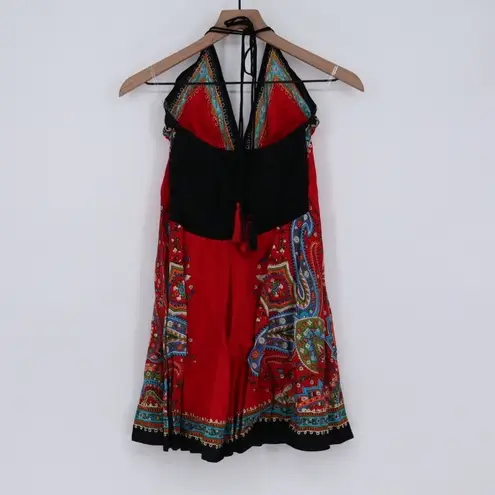 Advance Red Paisley Halter Dress Free Size Boho Festival Beach Vacation