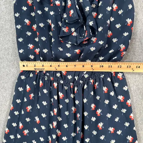 Sophie Max Sleeveless Dress Women's Medium Ruffle Keyhole Navy Blue Floral Short