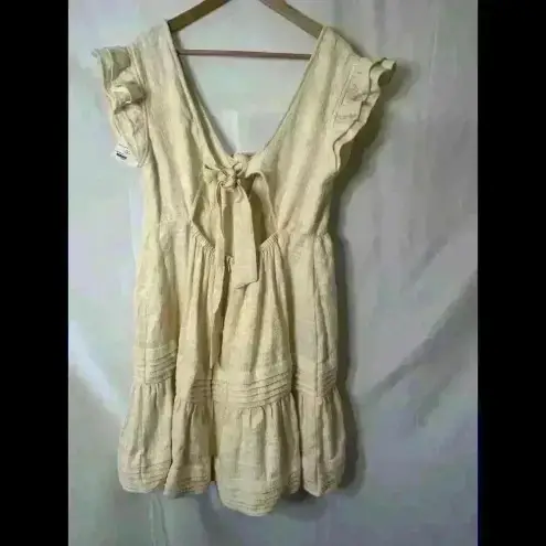 Rue Stiic Anthropologie Linen Ruffle Mini Dress Size L Boho Cream Size L