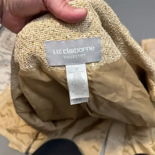 Women's Silk Wool Blend Tan Tweed Overcoat Size 12 Mid