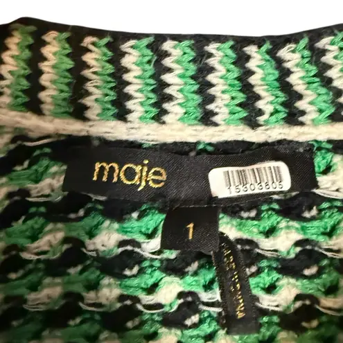 Maje Maneflanne Green Tweed Long Sleeve Preppy Cardigan Jacket Size Small