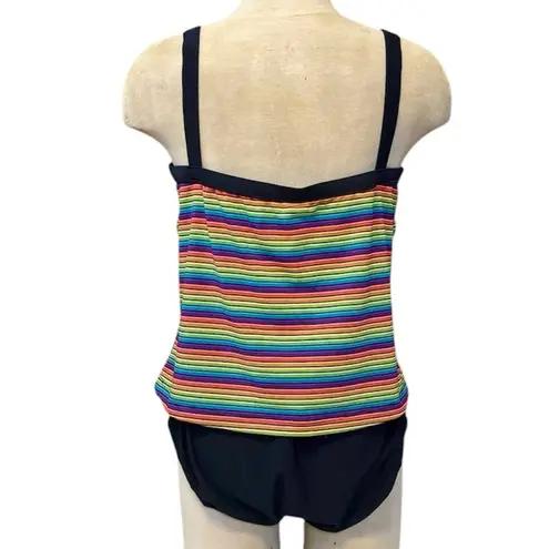 Beach Cabana Swimsuit One Piece Rainbow Stripes Blousy Blouson 14 16 18 1X Black