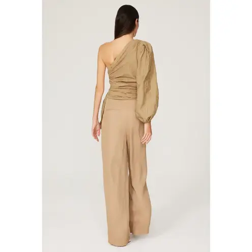 Maje Lalmeto One Sleeve Cut Out Ruched Tie Waist Tan Top Size Large