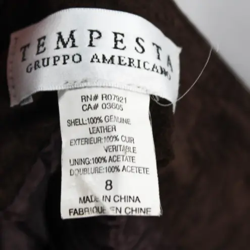 Vintage 1990s Chocolate Brown 100% Leather Sueded Skirt with Side Stitch Size 8