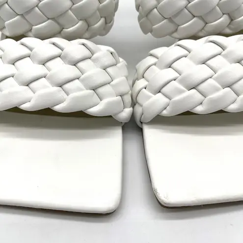 Missguided Womens Heels 7 White Braided Mule Sandals Square Toe Chic Minimalist