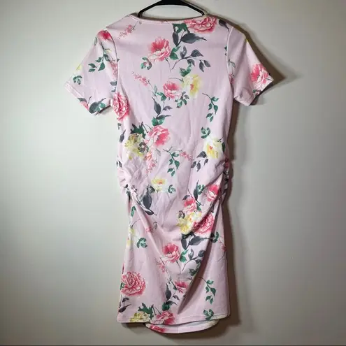 Pinkblush Pink Floral Fitted Ruched Short Sleeve Maternity Dress Size S