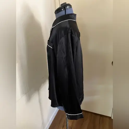 Stars Above Women's Black Satin L/S Notch Collar Pajama Top Sleep Shirt Sz: XL