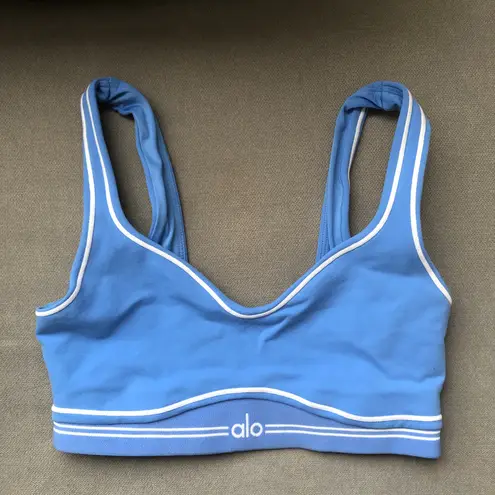 Alo Yoga Airbrush Heart Throb Bra Crystal Clear Blue/White XS