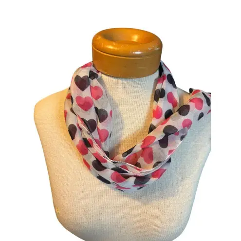 Heart Print Womens Polyester Scarf In Pink & Black With Lightweight Design