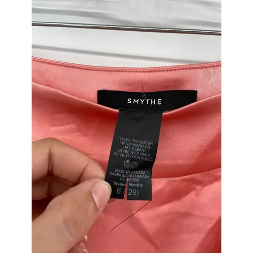 Smythe Rose Pink Asymmetric Satin Ruched Midi Skirt Size 6