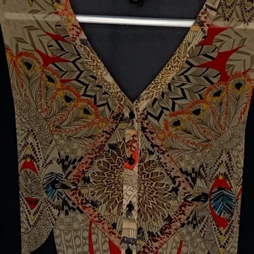 Jeans by Buffalo Navy Sheer V Neck Blouse Red Size M