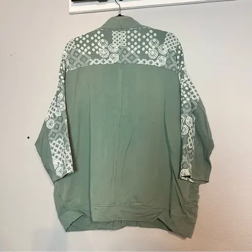 Garnet Hill Sage Green Open Front Sweatshirt Cardigan Oversized Size Medium