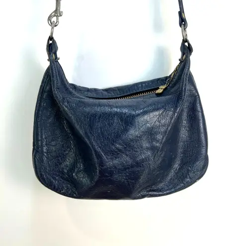Begger's Pouch Small Leather Purse Navy Blue Shoulder Bag