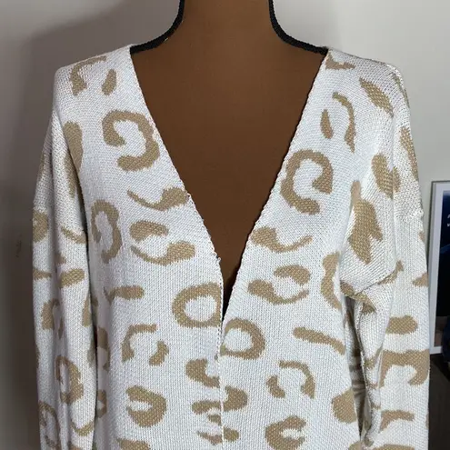 Goodnight Macaroon leopard print cream and tan longline plush cardigan size L