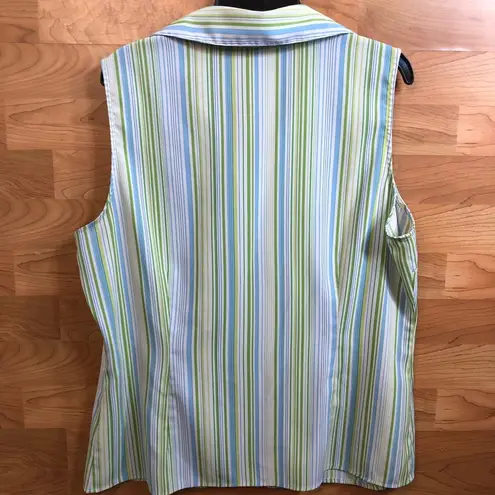 Apt. 9  Stretch Sleeveless Collared Button Front Striped Blouse, Blue Gre…