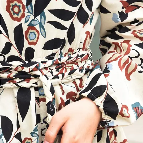 Bohme NWT Jacqui The Label Boho Floral Long Sleeve Belted Midi Dress Size Medium