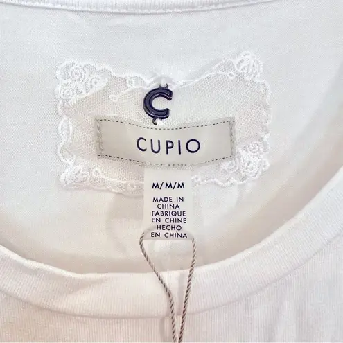cupio Poplin Embroidered Stripe Sleeve T-shirt Women's Medium Blue White NWT