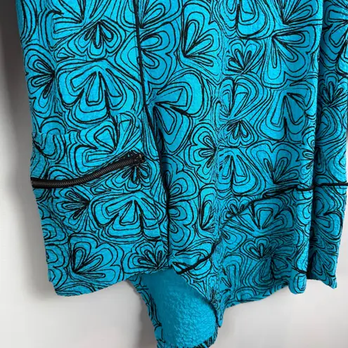 Ali Miles Top Womens S Blue Stretch Abstract Floral Cowl Neck Blouse Tunic Artsy