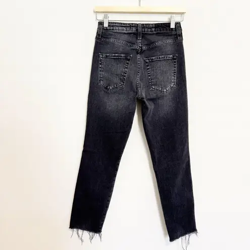 AMO Denim High Rise Stix Cropped Jeans Frayed Hem Anthropologie Washed Black 26