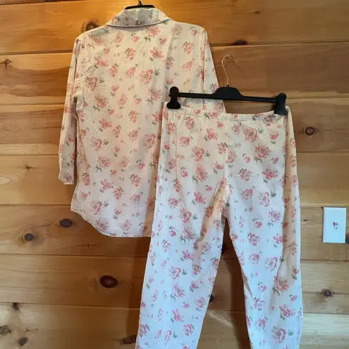 Ralph Lauren Lauren  Long Sleeve Notch Collar Floral Knit Pajama Set Size M