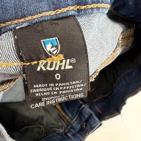 Kuhl Kontour Flex Women's denim blue jean shorts 6" zip button pockets size 0