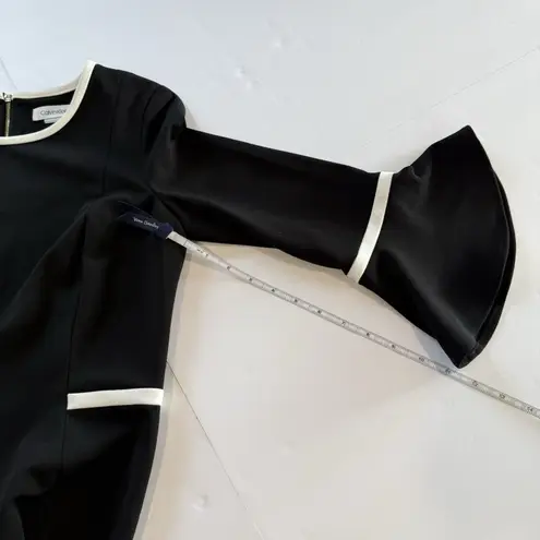 Calvin Klein  Black‎ 3/4 Bell Sleeve White Piping Trim Sheath Dress Size 6