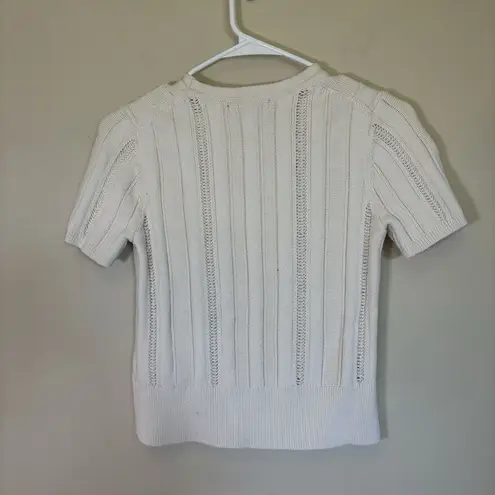 Banana Republic  100% COTTON Ribbed Short Sleeve Sweater Top Ivory  Small