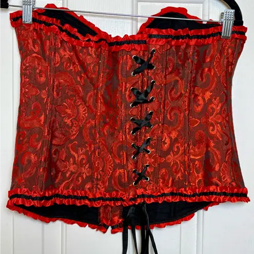 Source Unknown Red Jacquard Lace-Up Corset Top Renaissance Whimsigoth Burlesque Western 1XL