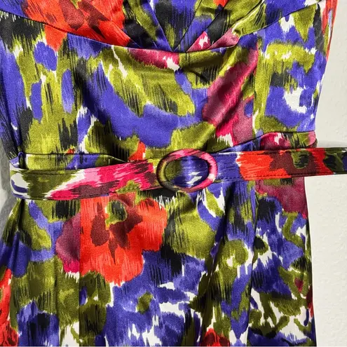 Maggy London multicolor floral bodycon belted cocktail mini dress size 8 NWT