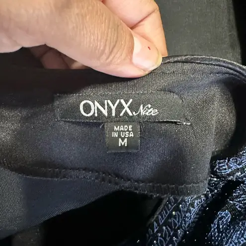 Onyx Nite Black & Blue Paisley Glitter Jacket Cardigan – Size M