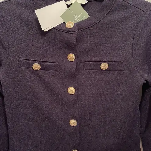 NWT Navy Textured Cropped Cardigan Gold Size XS