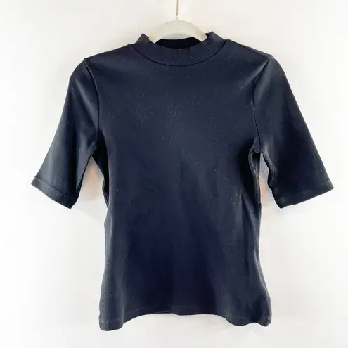 Maeve  Anthropologie Ribbed Mock Neck Elbow Length Sleeve Top Black XS