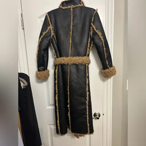 Donna Karan New York Faux-Fur-Trimmed Vegan-Leather Tie-Waist Coat