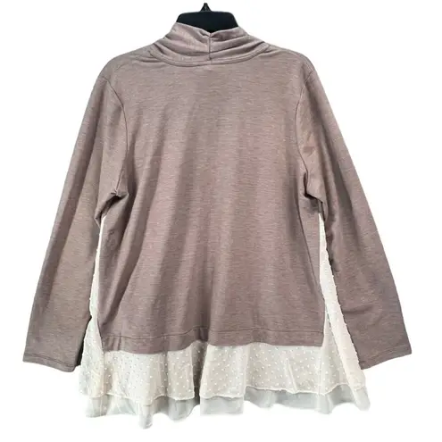 LOGO By Lori Goldstein LOGO Lori Goldstein Cardigan Womens M Brown Layered Hem Swiss Dot Layers Lounge