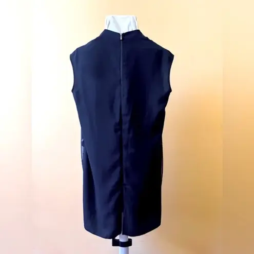 Printed Blue Sleeveless Shift Shirt Dress Boho Feminine Zip Up Medium