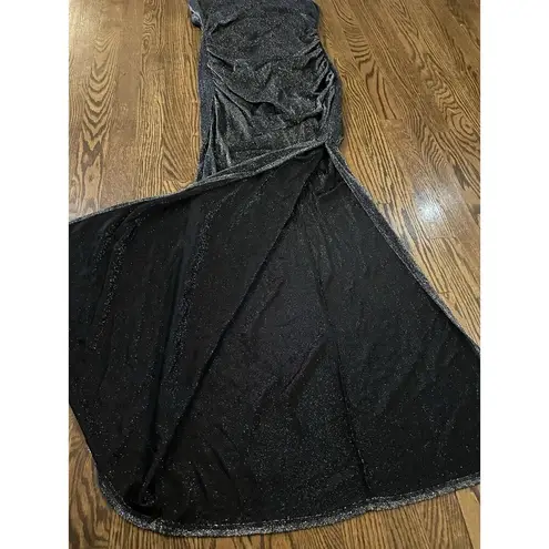 BCX DRESS Womens Silver Cross Straps Cowl Back Sparkly Maxi Dress Size Large