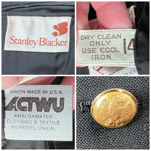Vintage Stanley Blacker Wool Blazer Black Gold Crest Buttons Size 14 Size M
