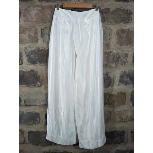 Elie Tahari Catherine Wide Leg Belted Pants Woman's 8 White Subtle Striped