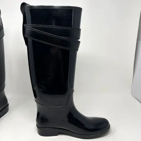 Coach  Talia Rain Boots Riding Tall Black Glossy Rubber Mid Calf Women’s Size 6