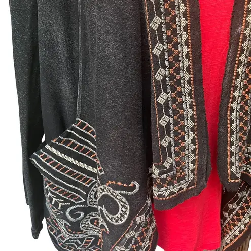 Monoreno Grey Embroidered Cotton Jersey Sweater Open front Pockets Size M