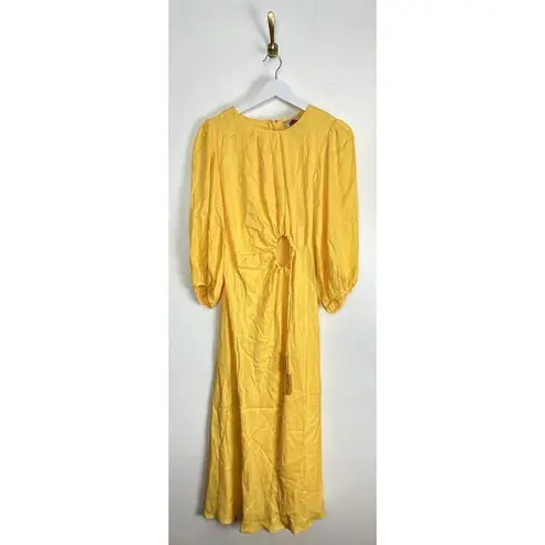 Farm Rio Cutout Piped Ring Midi Dress in Yellow Size Small
