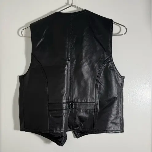 Navarre Leather co. Vintage black Leather snap up vest. M Size M