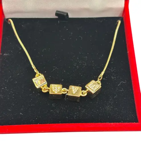 The Love Necklace Gold Tone Reversible Cube Letter & Heart Crystal Pendant