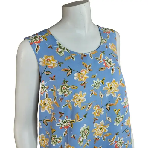 Denim & Co . Printed Sleeveless Tank Top Flutter Bottom Blue Floral X-Small NWOT