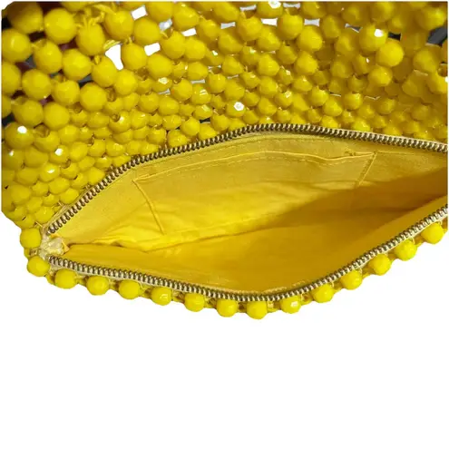Yellow Hand Beaded Clutch Retro Faceted Bead Zip Pouch Evening Bag EUC