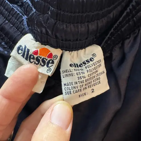 VINTAGE ELLESSE WARM UP TENNIS PANTS SZ 2 NAVY BLUE LINED DRAWSTRING LEG ZIPPERS