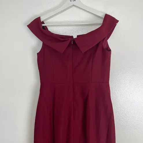 DESSY COLLECTION Notched Off the Shoulder Crepe Gown in Burgundy Size US 6R Red