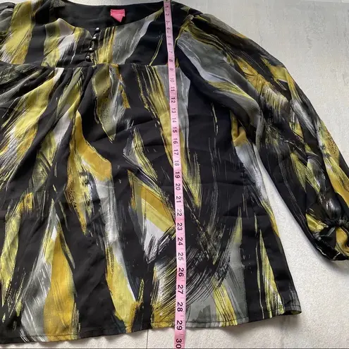 Du Jour Brush Stroke Print Sheer Sleeve Top Green Size 2X