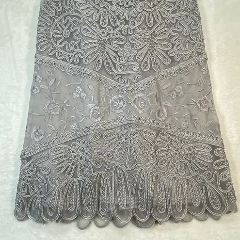 Sue Wong womens Size 8 Dress Nocturne Embellished Formal Gown Party Silver Gray