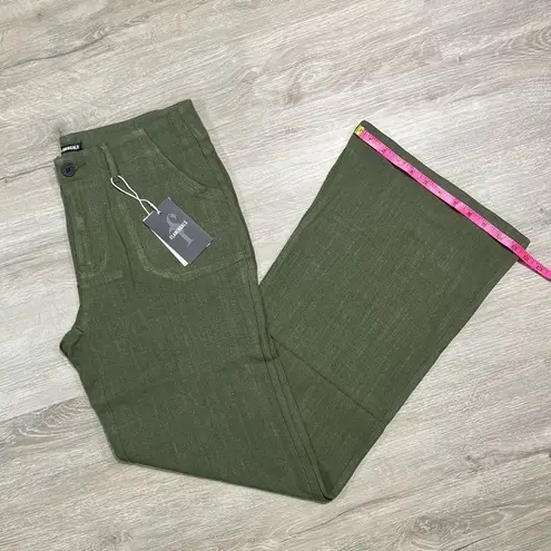 Flamingo New Flamingals Linen Blend Flare Low Waist Dress Pants Size Small Women’s Green